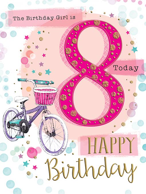 Biglietto di Compleanno per Bambini, Età 8 F, Bicicletta per la vendita all'ingrosso da parte di Piccadilly Greetings