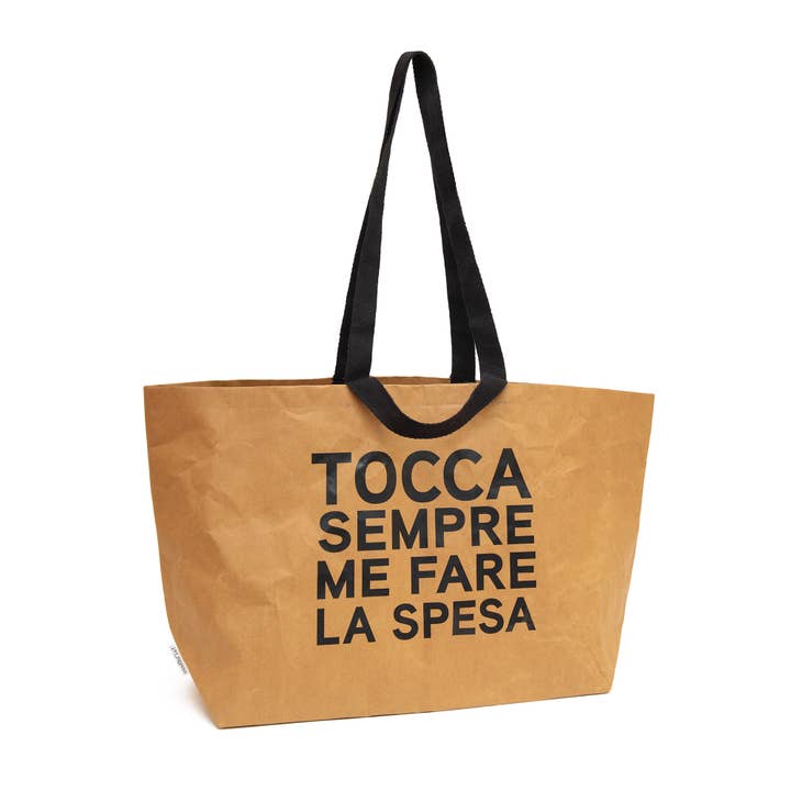 Shopper Avana "Tocca Sempre a Me" Doppiomanico Cotone Fsc per la vendita all'ingrosso da parte di Essent-ial