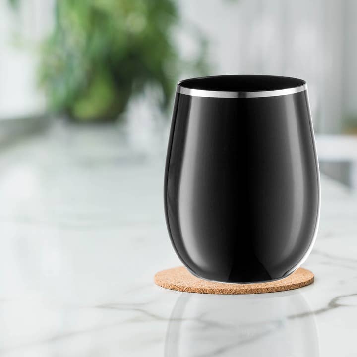 Smarty had a Party - Wholesale Wine Glass - 12 oz. Black Silver Plastic Wine Glasses - 64 pcs6