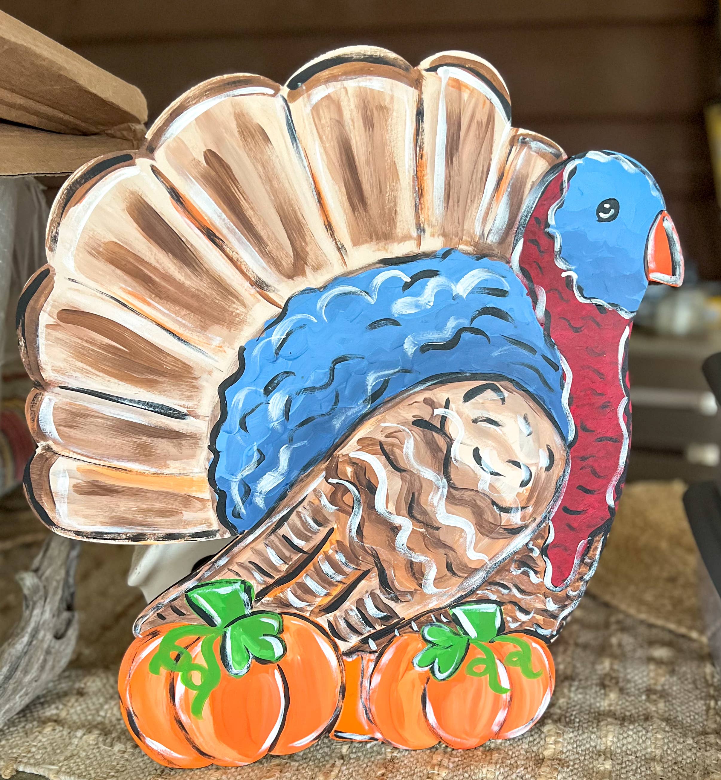 OBX Prep - Vente Affichette de porte - Porte-accroche peinte à la main en forme de dinde – Décoration d'automne et de Thanksgiving1