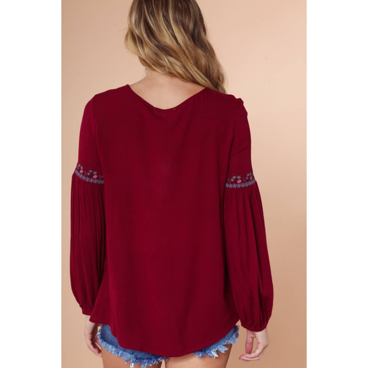 Naked Zebra Rack – wholesale Blouse – Women’s – Embroidered Lace Up Long Sleeve Blouse8