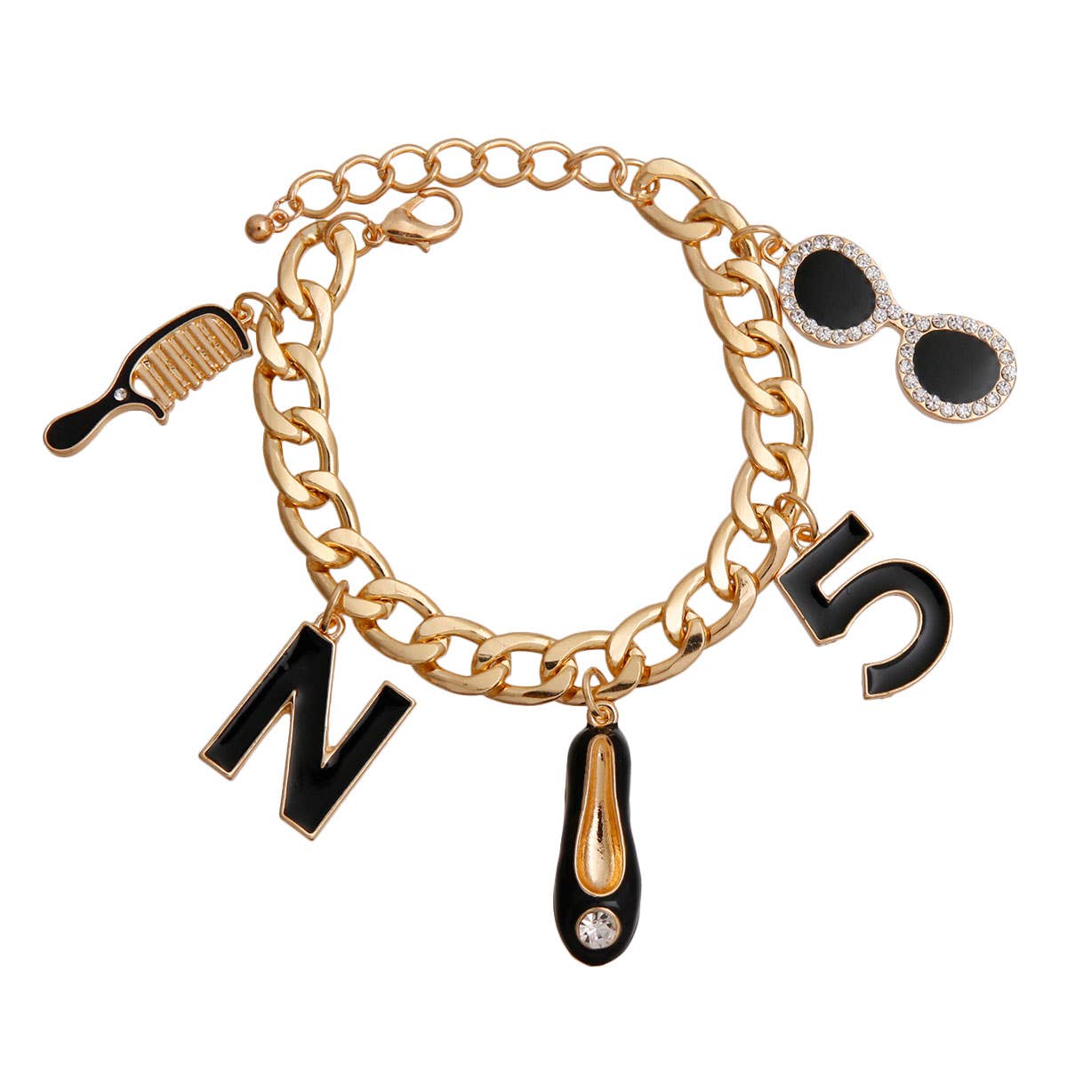 PinktownUSA - Wholesale Charm/Dangle Bracelet - Gold Black Luxury Shoe Charm Bracelet1