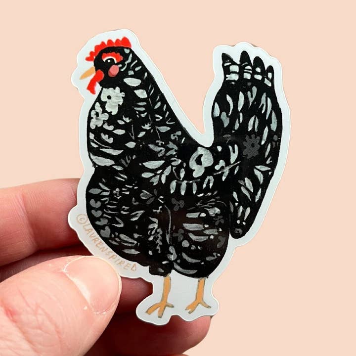 Spring Chicken Vinyl Sticker, Cute Black and white chicken for wholesale by Laurenspired