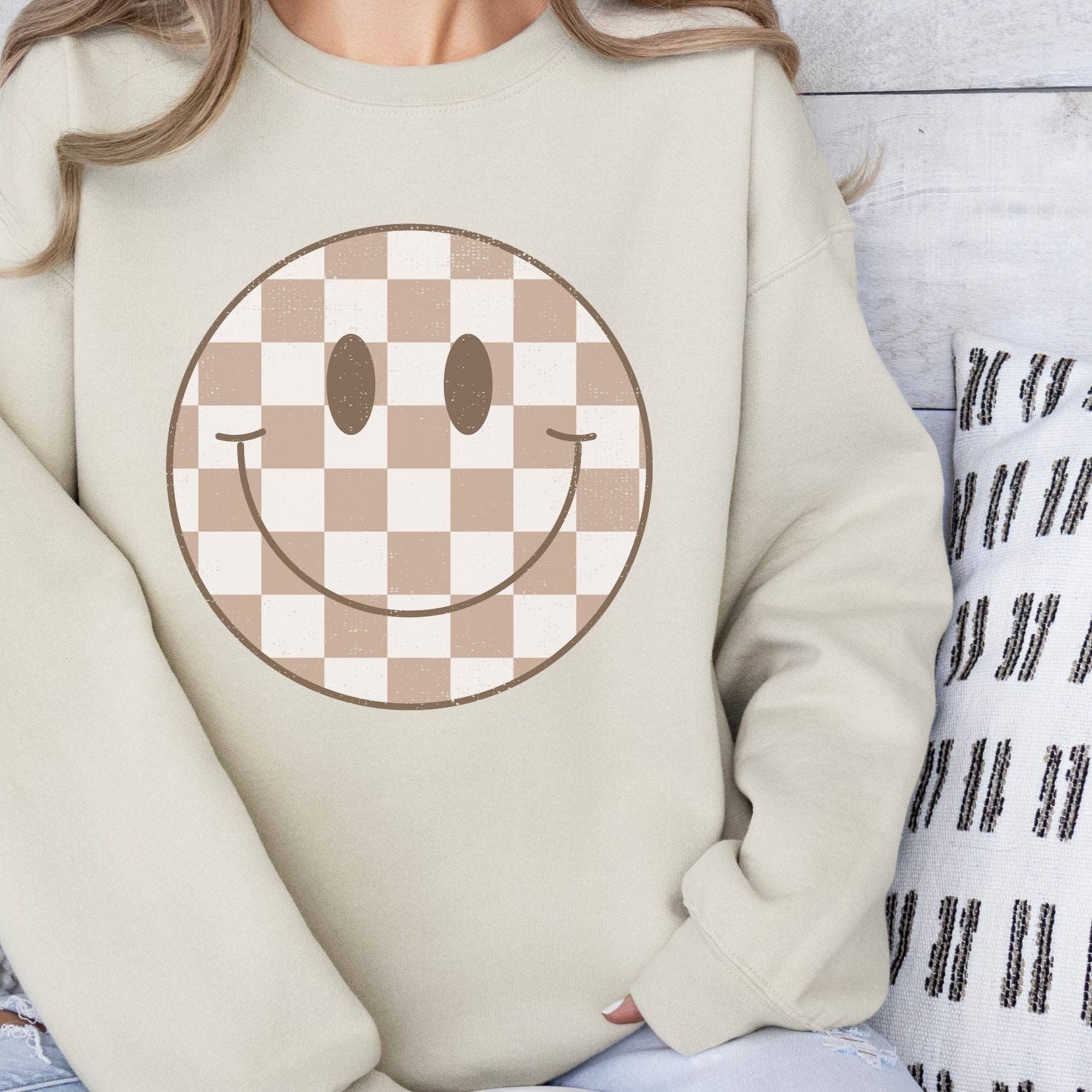 ChubbyBubbyBear - Wholesale Graphic Sweatshirt - Women's - Checked Smiley Crewneck Sweatshirt3