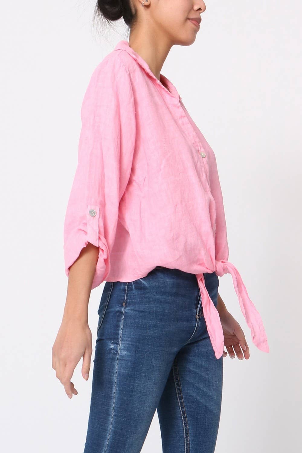 LÉA & LUC - Venta al por mayor Camisa con botones - Mujer - Camisas anudadas a la cintura en 100% lino REF. 220247