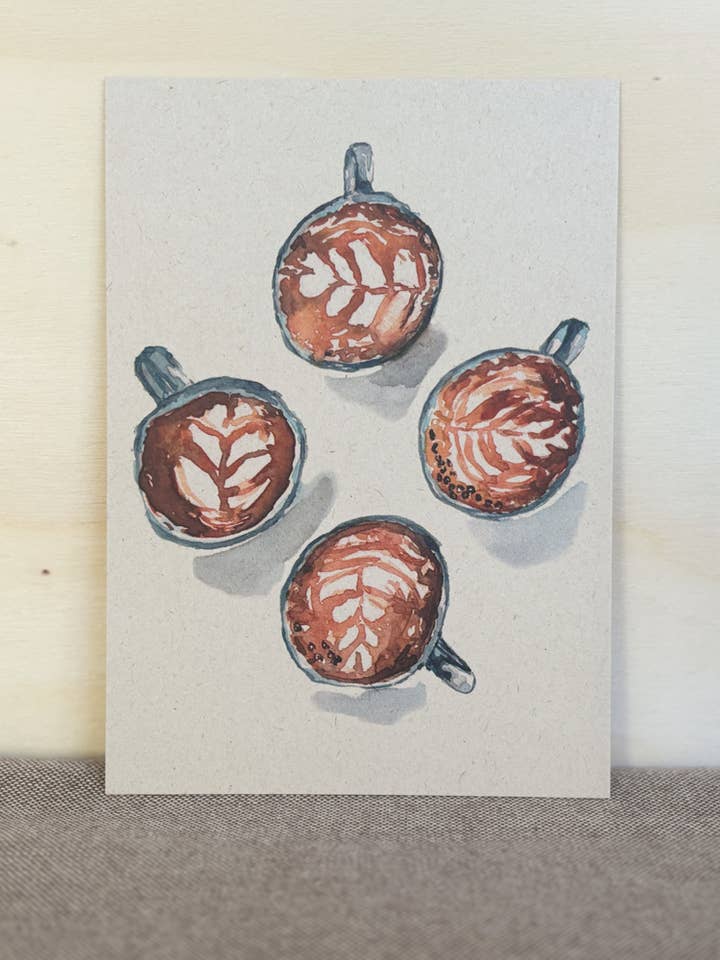 Watercolor greeting card A6 (10.5x14.8) | cups of coffee for wholesale by Li La Lore
