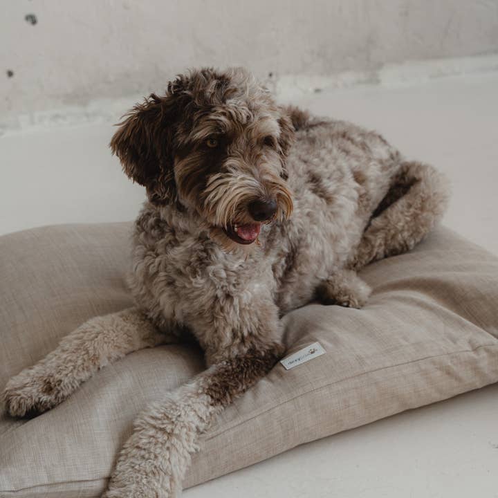 dexypaws – Großhandel Haustierbett – Hund – Steinwasch-Leinen-Hundebett, neutrale Farbe4