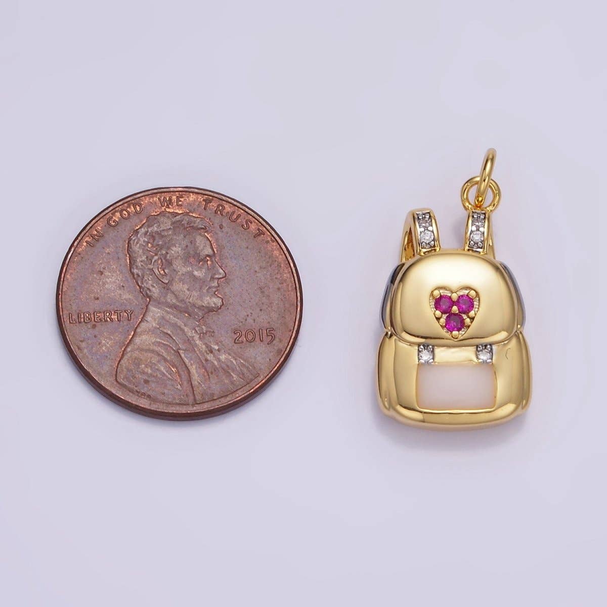 Aim Eternal – Pendente/pingente individual por atacado – Pingente de Bolsa com Coração em Ouro 14K Revestido, Micro Cravejado com Zircônia Cúbica Fúcsia | W5242