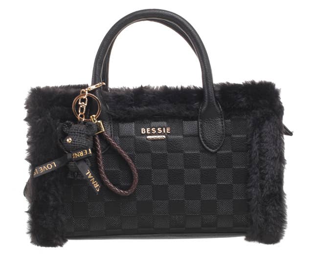 Bessie London - Wholesale Top Handle Bag - Women's - TEDDY FURRY BARREL BAG16