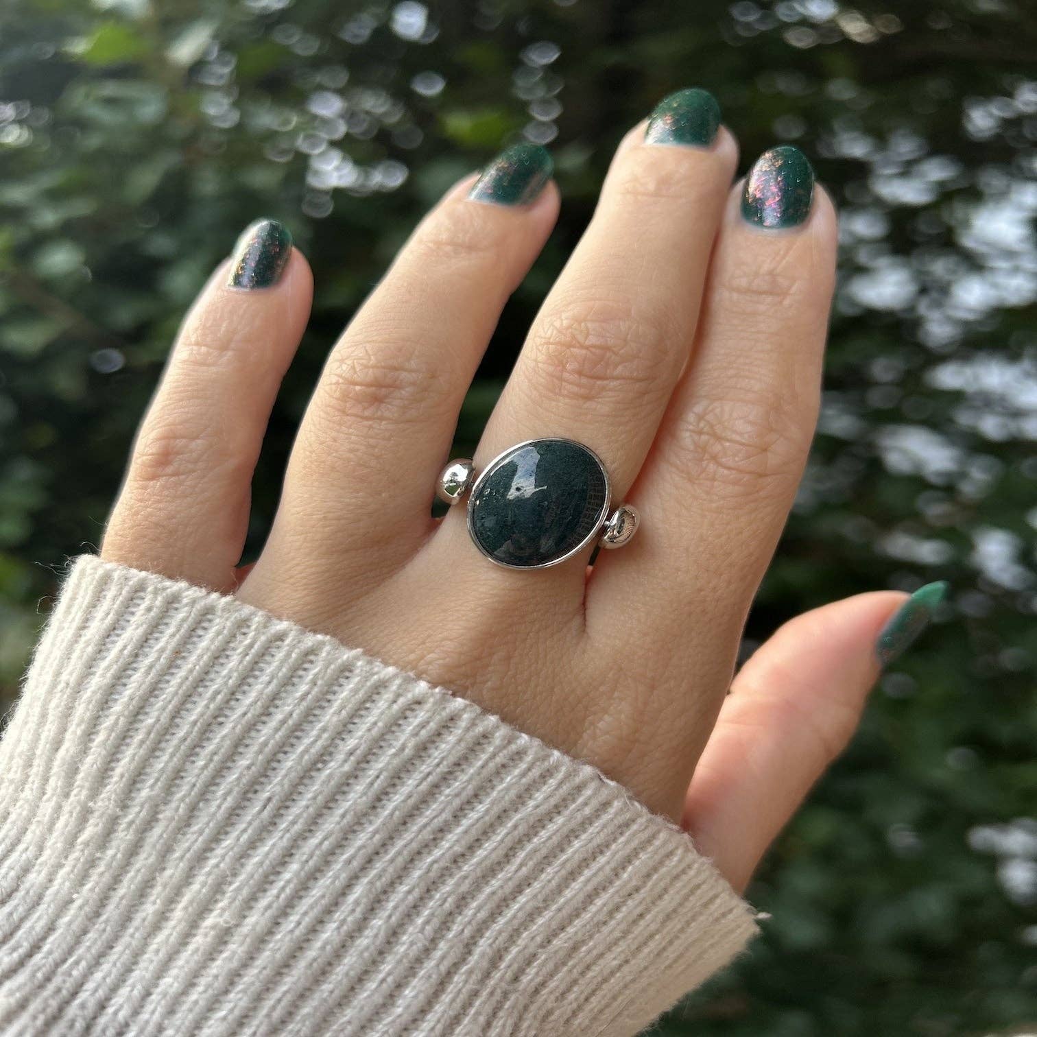 CONQUERing - Wholesale Cocktail/Statement Ring - Moss Agate Oval Crystal Element1