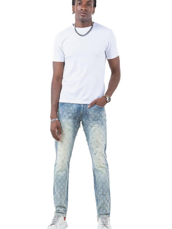 PD2416 SLIM FIT RHINESTONE DENIM JEANS for wholesale by Platform 100