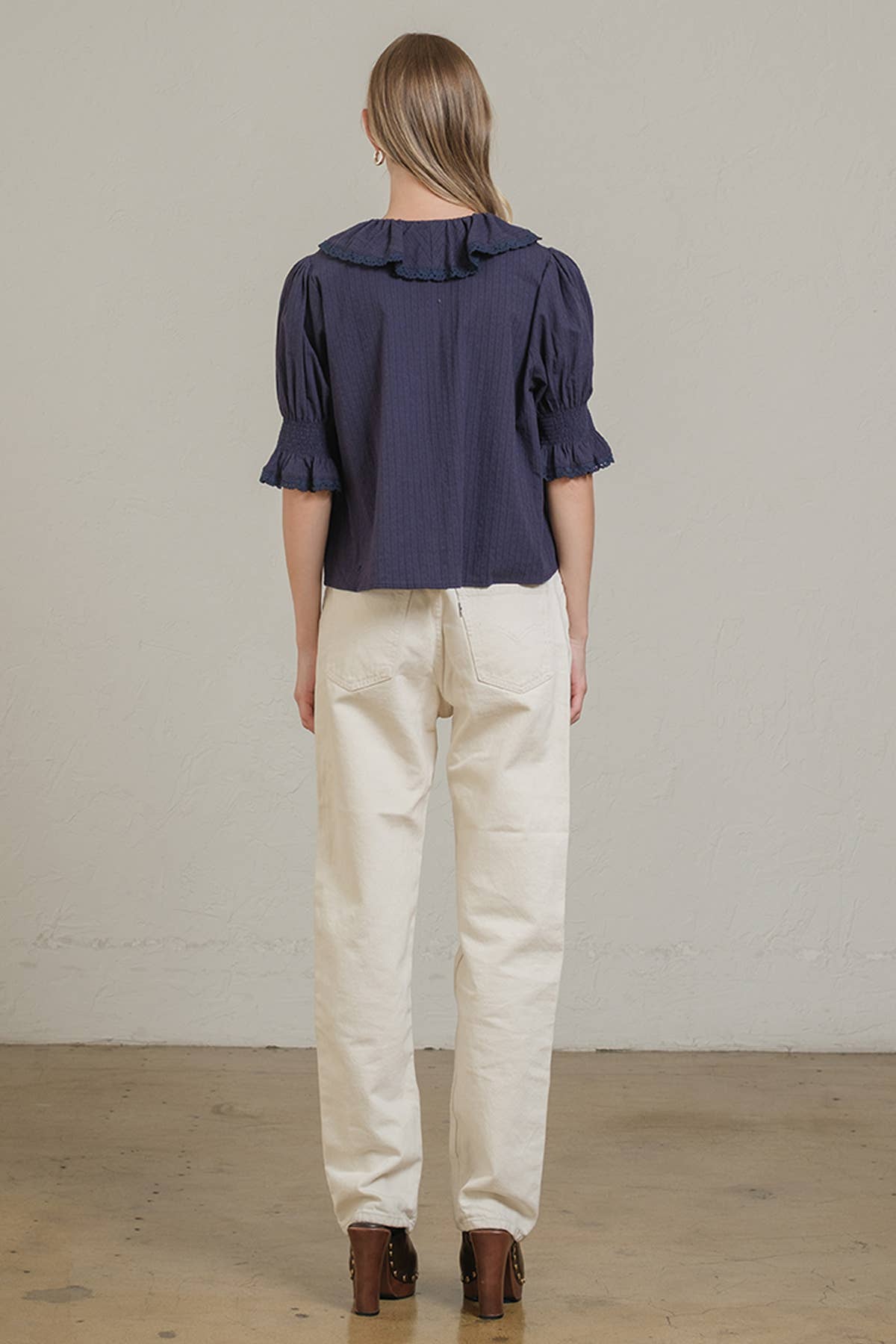 RAISONNEL - Wholesale Blouse - Women's - Ruffle Trim Lace Detail Blouse - RT11798