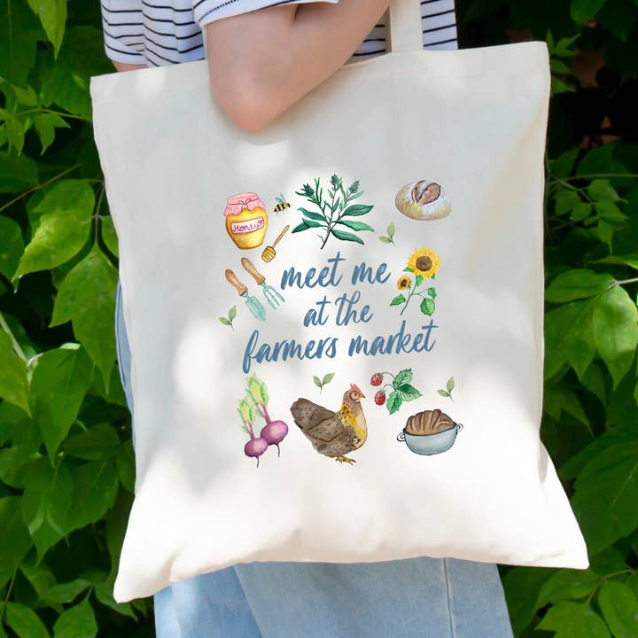 Meet Me at the Farmers Market - Watercolor Tote Bags for wholesale by Moonlight Makers