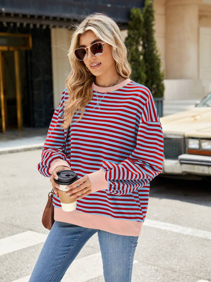 Lily Clothing - Wholesale Hoodie - Women's - CONTRASTING COLOR STRIPED LONG SLEEVE HOODIE3