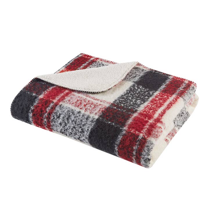 Plaid Faux Mohair Sherpa Throw Blanket 50x60", Red for wholesale on Faire3