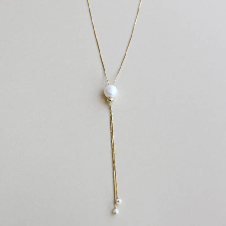 18K Gold Coated Cultured Pearls Tie Style | Callie Necklace for wholesale by GYS