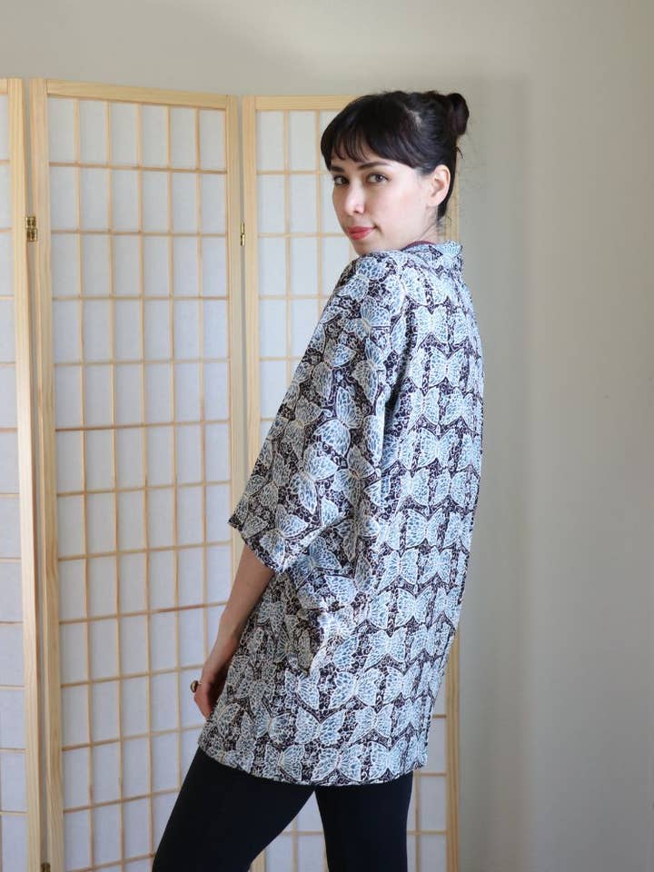 Blue Butterfly Haori Kimono Jacket for wholesale by KimonoZen