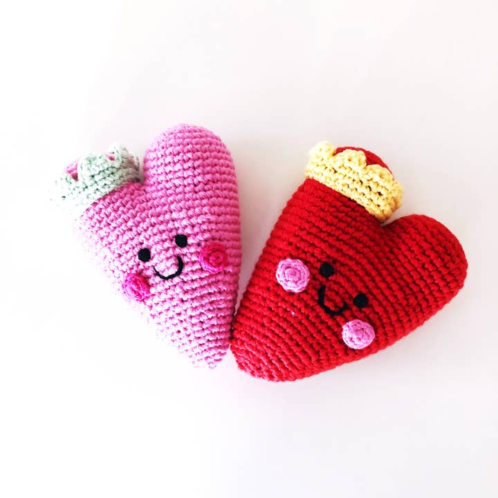 ❤️ Heart Rattle – Handmade Organic Cotton Crochet Baby Toy for wholesale by Pebble