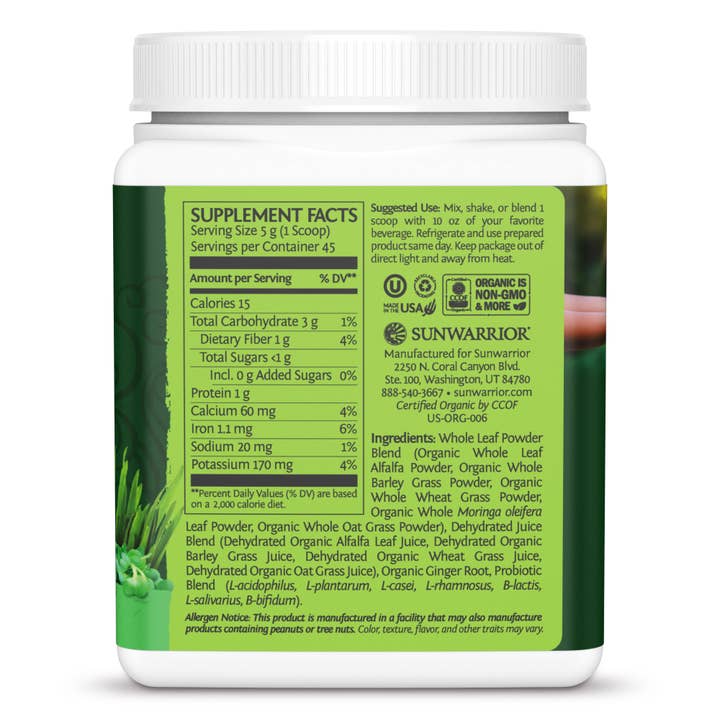 Sunwarrior - Wholesale Protein/Superfood Powder - Ormus Unflavored SuperGreens - Plant-Based Probiotics