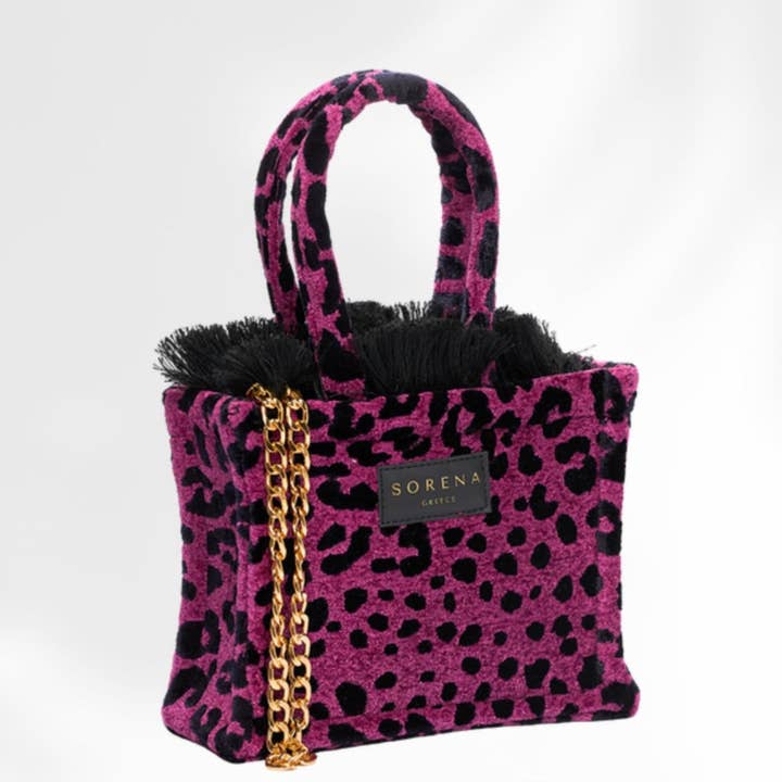 Bolso Mini Tote Leopardo Magenta Hecho a Mano Sorena para venta al por mayor de So Blue Greek Ceramics and Gifts