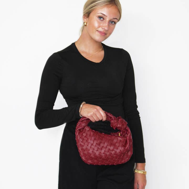 Lemonbella - Wholesale Shoulder Bag - Women's - Ava Woven Knotted Handbag Burgundy-CLOSEOUT DEAL!!3