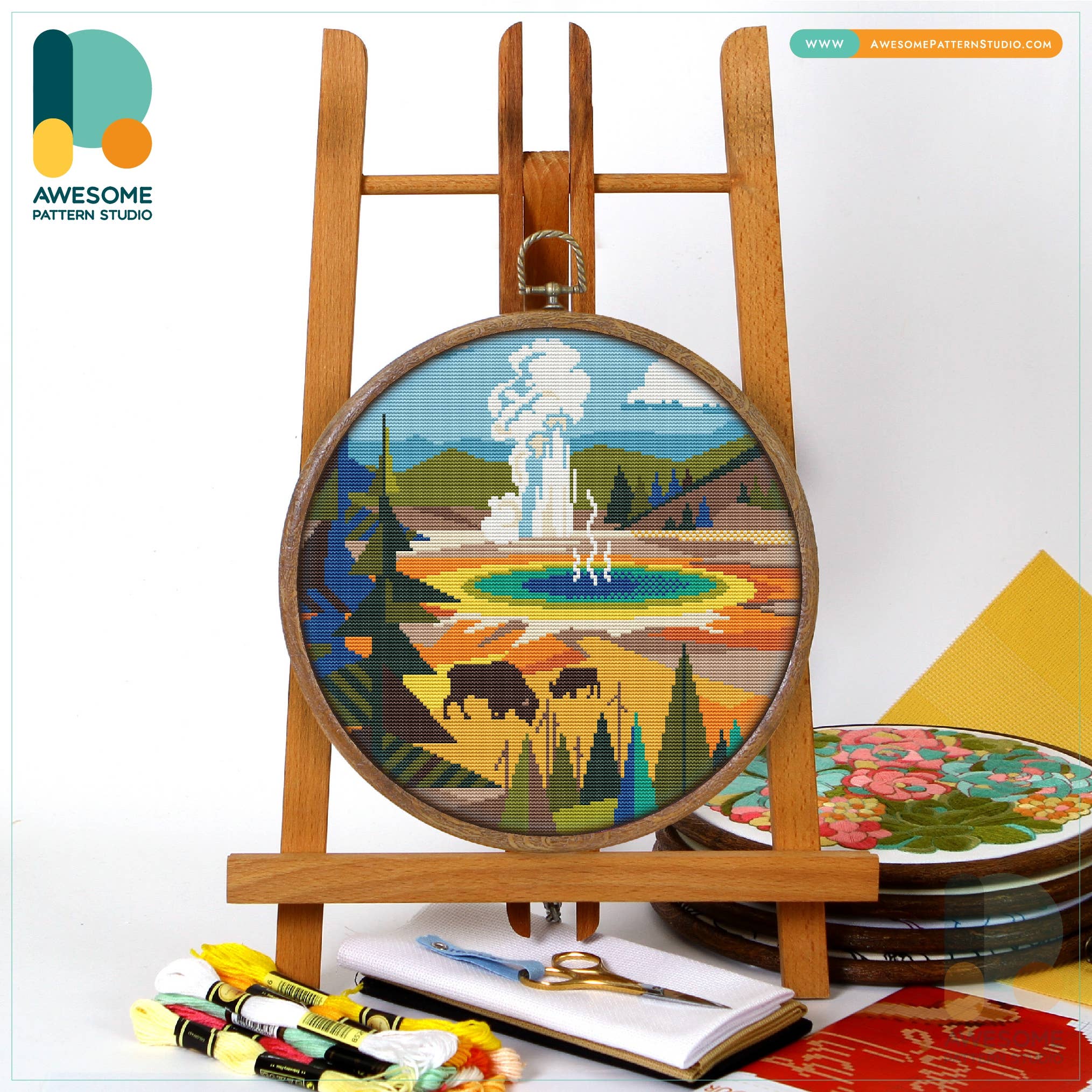 Awesome Pattern Studio - Vente Accessoire de broderie/point de croix - CS466 Parc national de Yellowstone, kit de point de croix compté1