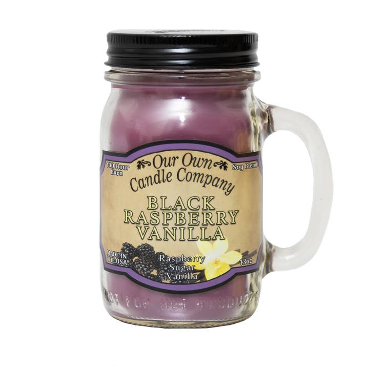 Black Raspberry Vanilla 13 Ounce Mason Jar Candle for wholesale by Our Own Candle Company