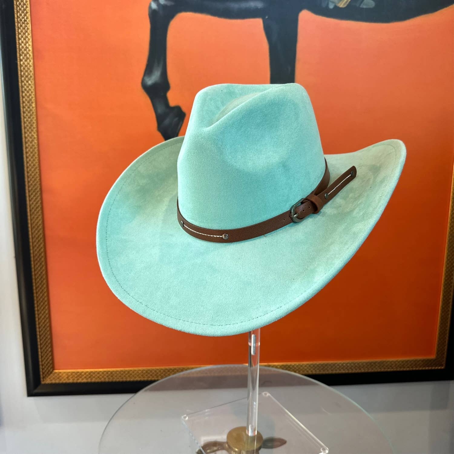 Bella Betty - Vente Chapeau de cowboy – femme - Chapeau de cowboy en daim végétalien à bord rigide avec ceinture en cuir16