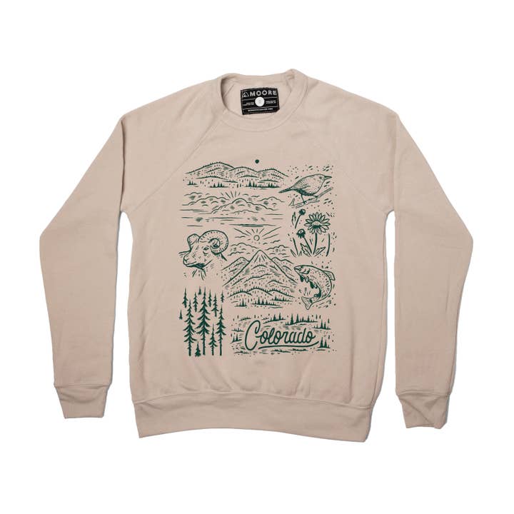 Moore Collection - Wholesale Graphic Sweatshirt - Unisex - Colorado Crewneck Sweatshirt Dust