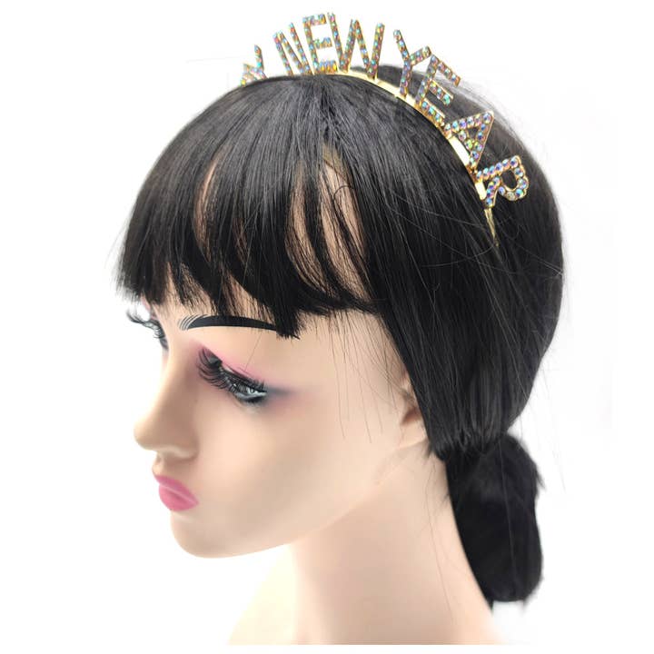 TAPA fashion - Wholesale Fashion headband – women's - Iron Alloy Rhinestone Happy New Year Headband TI3117-1. (12PC)12