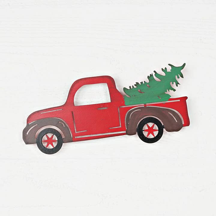 Impressive Enterprises, Inc. - Wholesale Christmas Decoration - M30118- Rustic Metal Hanger Red Truck w.Tree