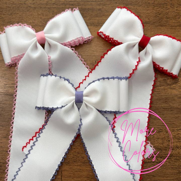 *New Colors* White with Colored Edge Moonstitch 5 inch Bow and other Purchase Wholesale headband bows. Free Returns & Net 60 Terms on Faire trending on Faire.