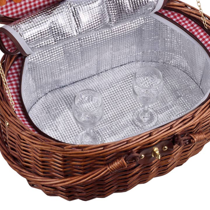 Laguiole - Venta al por mayor Cestas de pícnic - LAGUIOLE, Cesta Nevera de Picnic para 2 Personas, Mimbre, Algodón, Cerámica, Metal y PVC, Comidas Nómadas, Aire Libre, Camping, Senderismo, Marrón