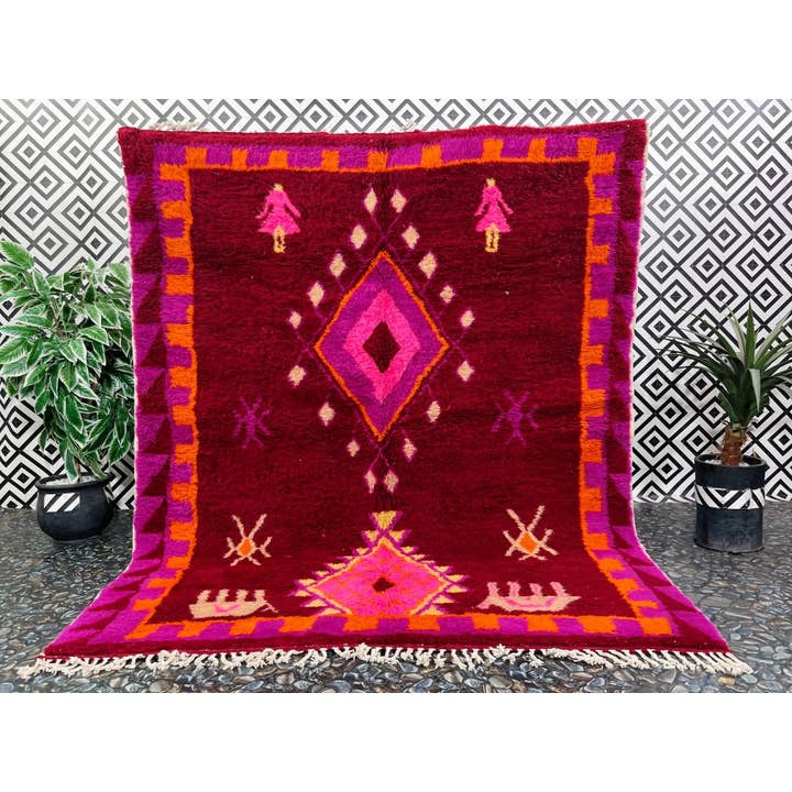 Moroccan Rug, Wine Red Shag Rug, Berber Large area rug for wholesale by Moroccan Woven Treasures