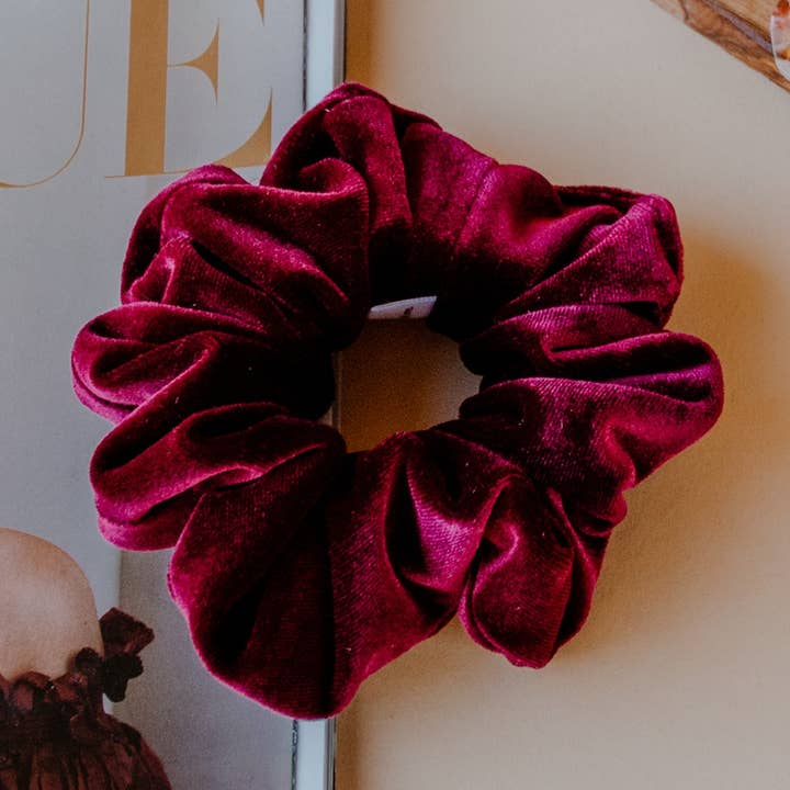 Burgundy Velvet Scrunchie for wholesale by Wild Rose Accessories