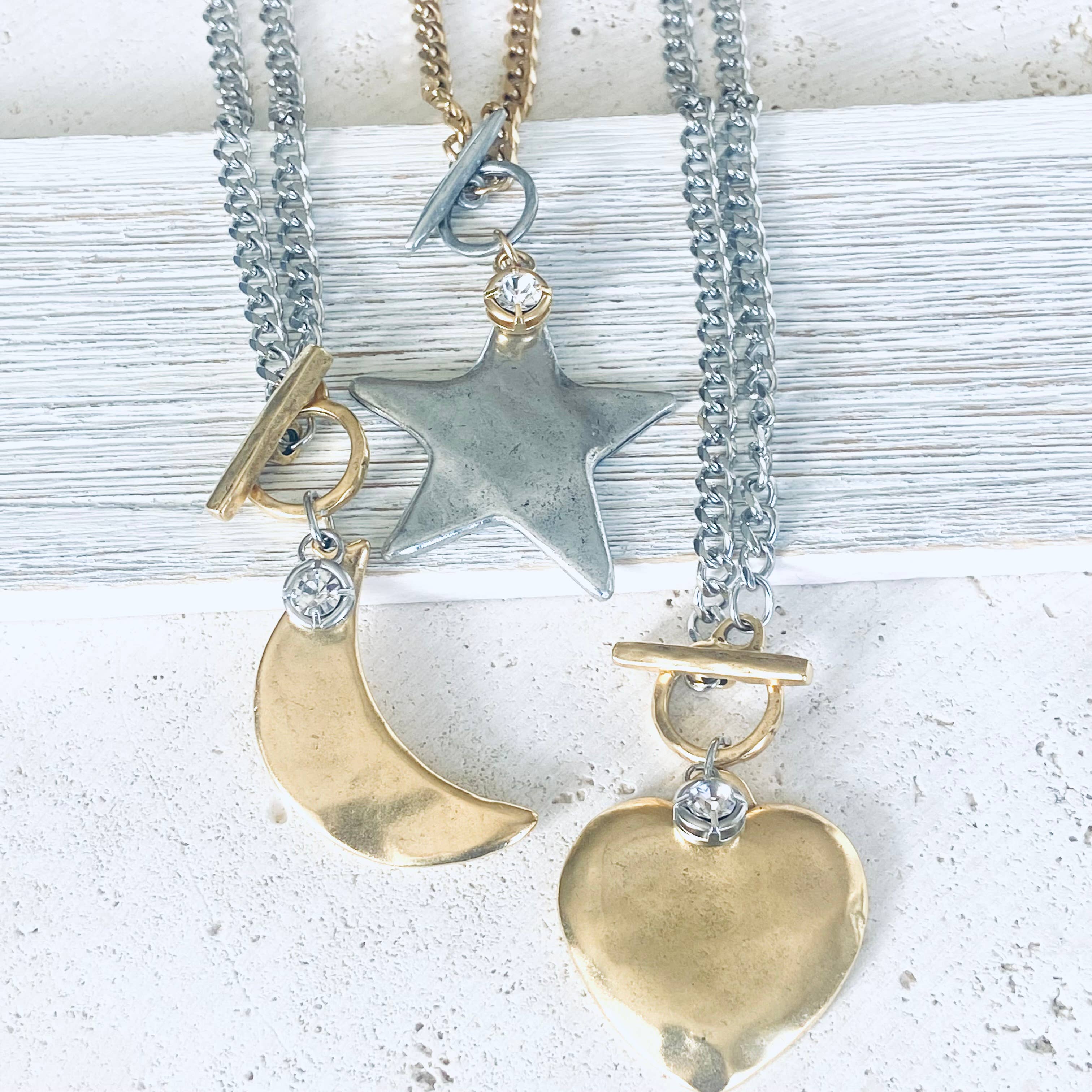 VB&CO Designs Handmade Jewelry - Wholesale Pendant/Charm Necklace - Star moon heart mixed meta necklaces no tarnish jewelry 202514