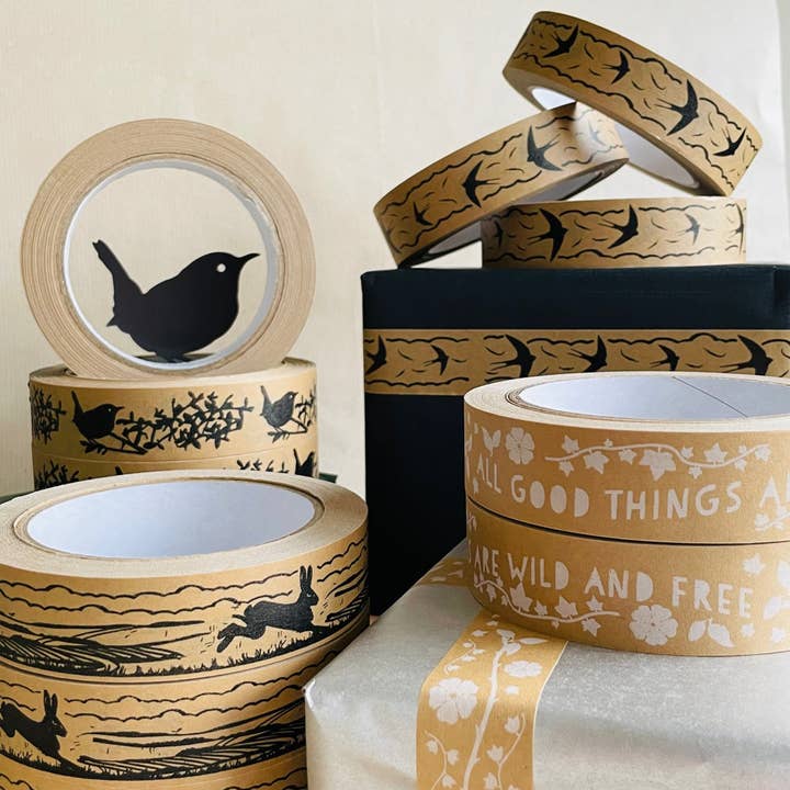 A Blackbird Sang - Wholesale Tape - Kraft Paper Tape - Wren with hedgerow4