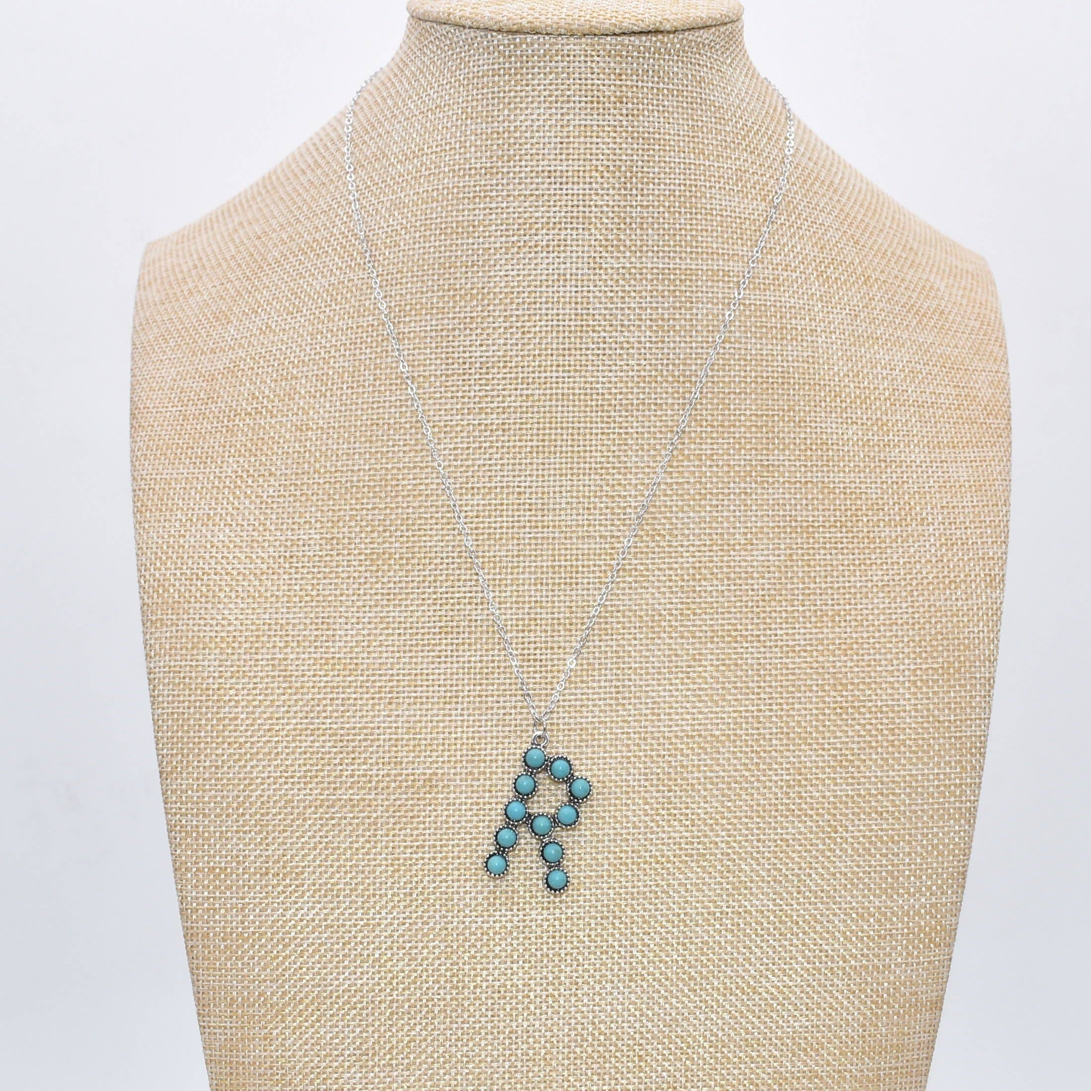 The Classy Cloth WS - Wholesale Pendant/Charm Necklace - Silver Turquoise Statement Letter Necklace RTS13