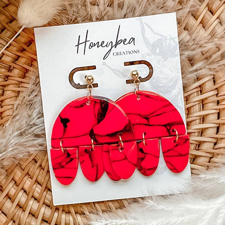 Ljusröd och svart | Handgjorda Polymer Clay Örhängen för wholesale av Honeybea Creations WI