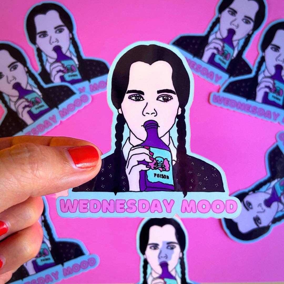 Haunted Fembot - Wholesale Sticker - “Wednesday Mood” Wednesday Addams Water Bottle Sticker5
