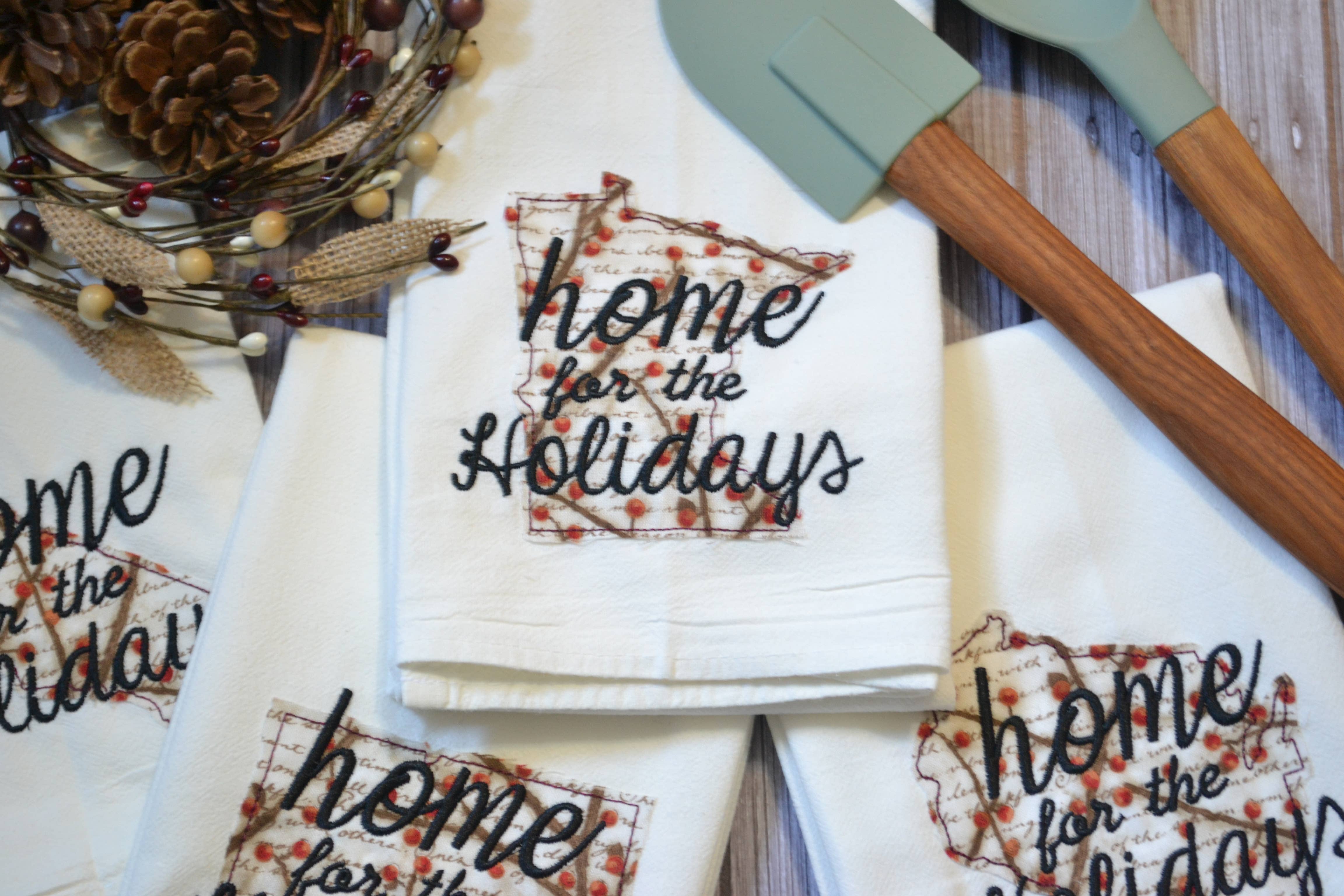 SewMuchMoreStore - Wholesale Tea Towel - Home for the Holidays State Tea Towel - Embroidered Towel21