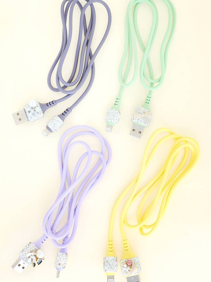3 Ft Rhinestone Jeweled Lightning to USB Fast Charging Cable for wholesale by SP Sophia Collection