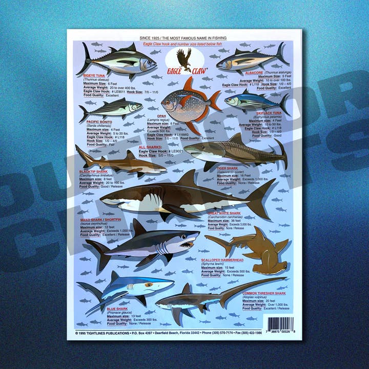 Outdoor Charts - Venta al por mayor Accesorios de deporte - Tabla de peces de caza mayor del Océano Pacífico #2 (California, México, Islas Hawaianas)