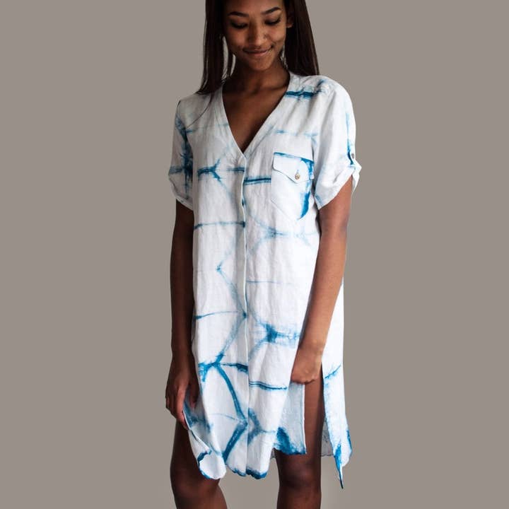 Vestido Camisa Itajime Linho com Triângulos por atacado de TJ Indigo Clothing Co.