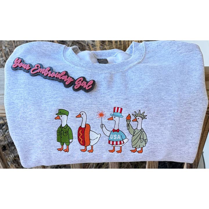 Embroidered American Patriotic Geese Gildan Crewneck for wholesale by Your Embroidery Girl