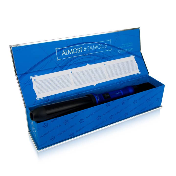Hollywood Blues 1.25" (32mm) Clipless Curling Wand with Gem Infused Barrel for wholesale on Faire