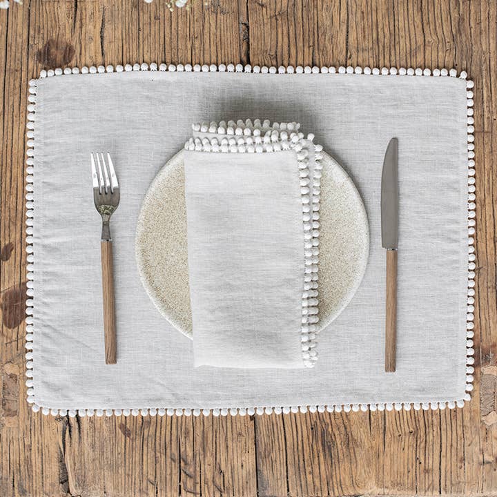 MagicLinen (We handle U.S. import procedures for you) - Wholesale Dinner & cloth napkin - Pom pom trim linen napkin set of 2 | Table decor1
