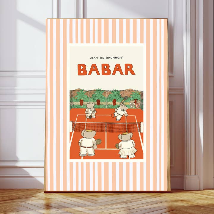 Kumo Art Prints - Wholesale Art Print - Kids & Baby - Babar The Elephant Tennis Nursery Art Print 0