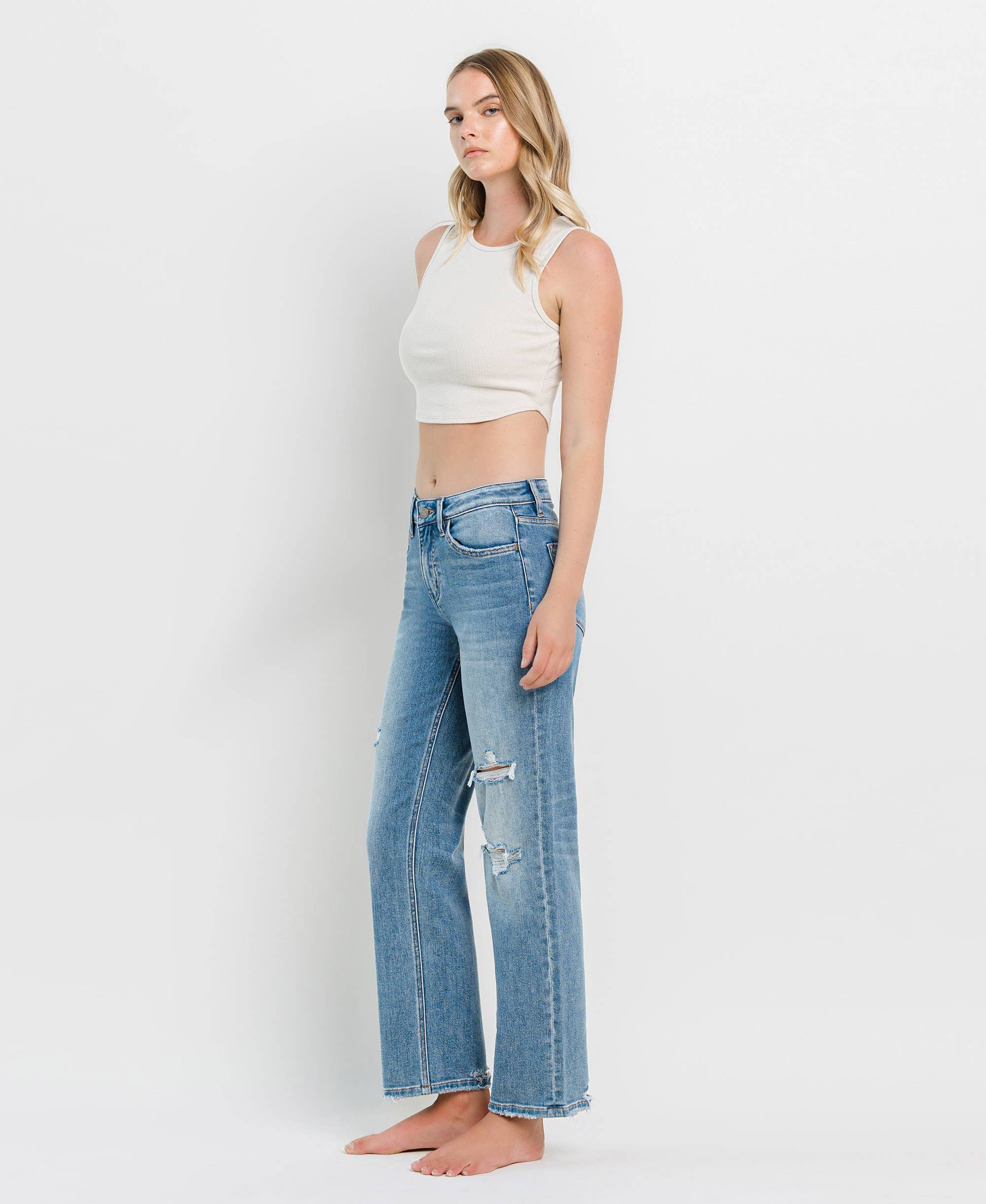 JOYSOME HIGH RISE DISTRESSED SLIM WIDE JEANS T6238 for wholesale on Faire5