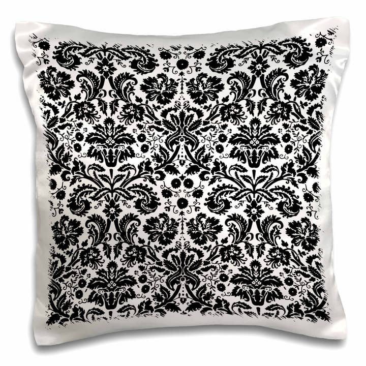3dRose, Black and white damask - stylish swirling French floral - vintage modern elegant wallpaper swirls, Pillow Case for wholesale by 3dRose